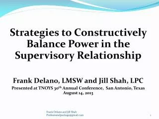 Strategies to Constructively Balance Power in the Supervisory Relationship