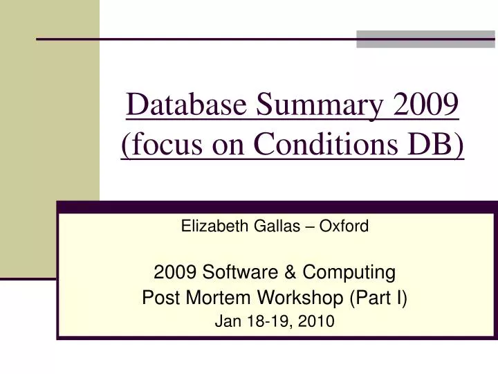 database summary 2009 focus on conditions db