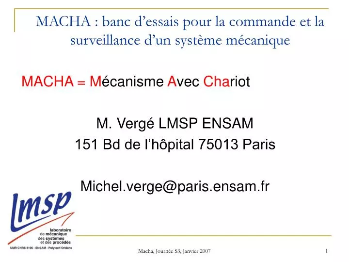 macha banc d essais pour la commande et la surveillance d un syst me m canique