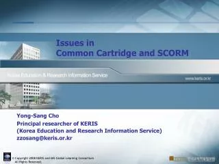 Issues in Common Cartridge and SCORM