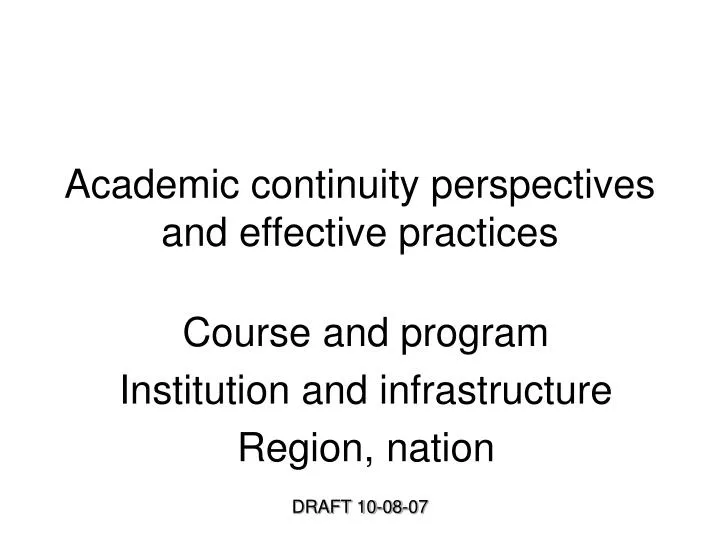 academic continuity perspectives and effective practices