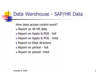 Data Warehouse - SAP/HR Data