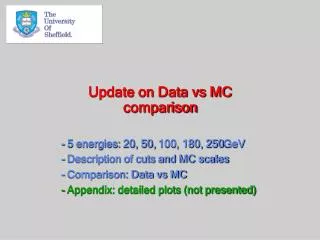 Update on Data vs MC comparison