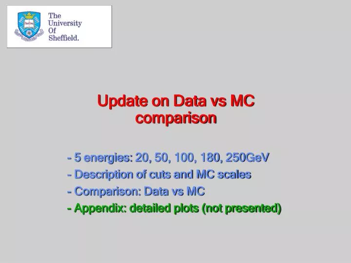 update on data vs mc comparison