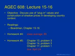 AGEC 608: Lecture 15-16