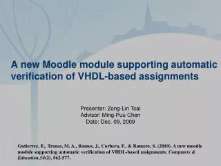 A new Moodle module supporting automatic verification of VHDL-based assignments