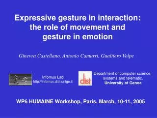 Expressive gesture in interaction: the role of movement and gesture in emotion