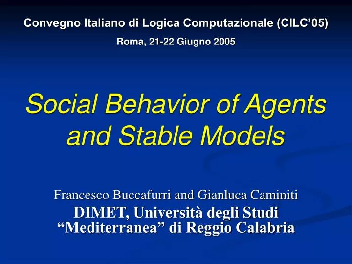 social behavior of agents and stable models