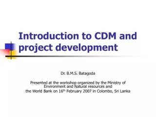 Introduction to CDM and project development
