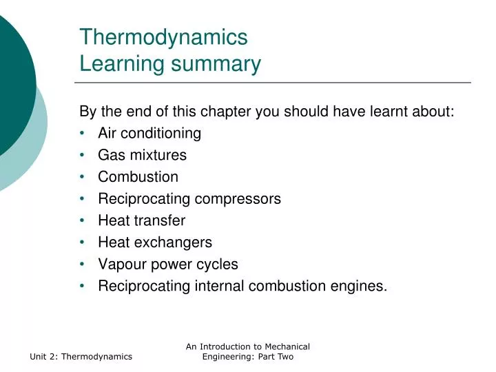 thermodynamics learning summary