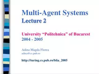 Models of agency and architectures Lecture outline
