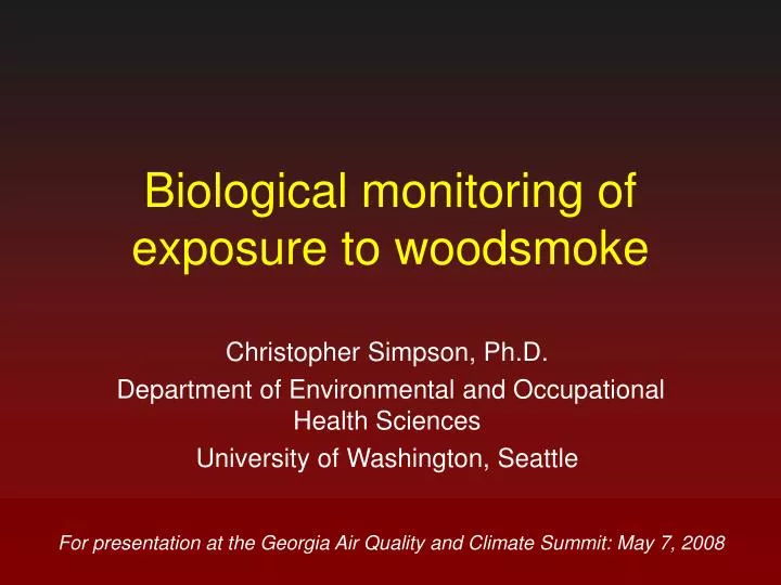 biological monitoring of exposure to woodsmoke