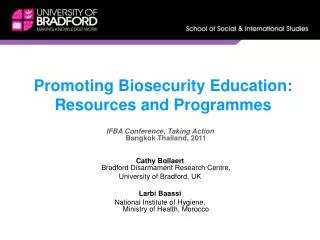 Promoting Biosecurity Education: Resources and Programmes