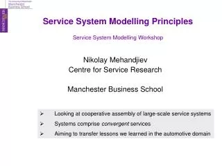 Service System Modelling Principles Service System Modelling Workshop