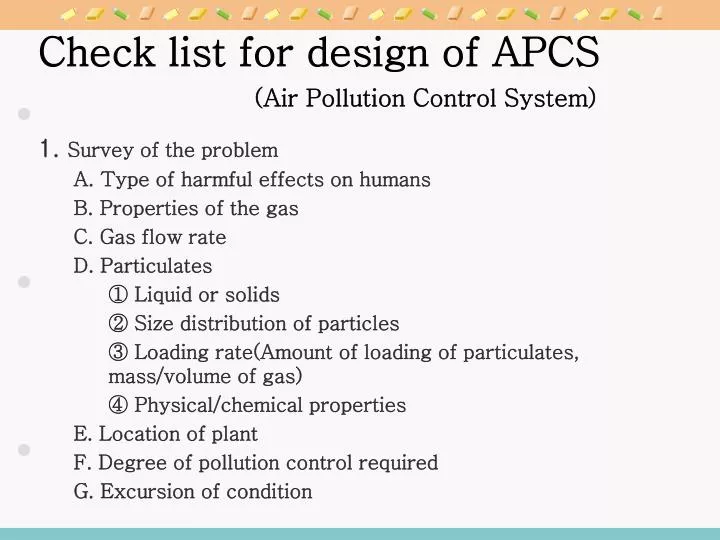 check list for design of apcs air pollution control system