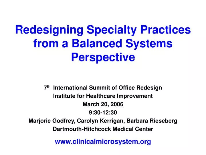 redesigning specialty practices from a balanced systems perspective