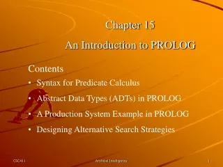 Chapter 15 An Introduction to PROLOG