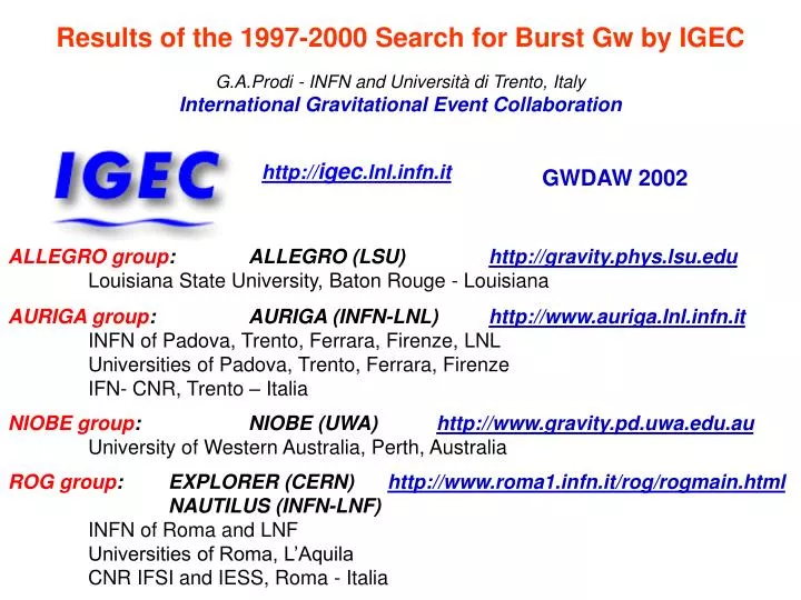 results of the 1997 2000 search for burst gw by igec