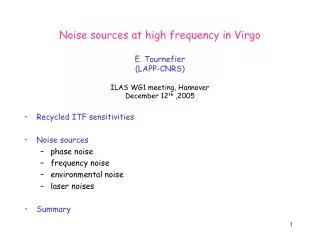 Recycled ITF sensitivities Noise sources phase noise frequency noise environmental noise
