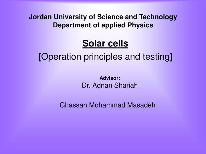jordan university of science and technology department of applied physics