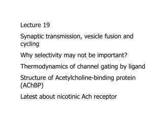 Lecture 19 Synaptic transmission, vesicle fusion and cycling Why selectivity may not be important?