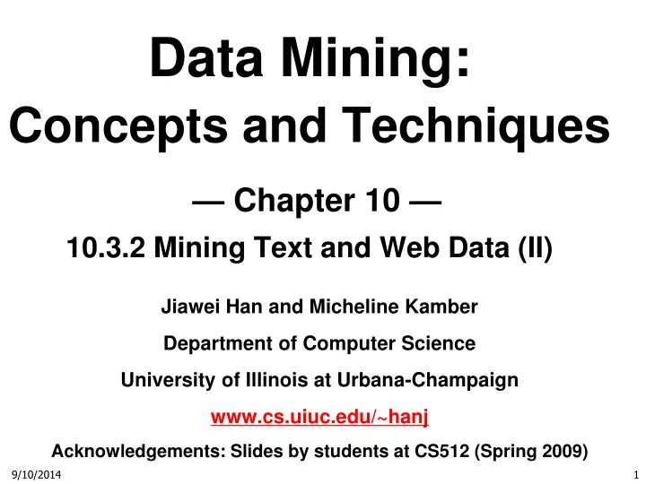 data mining concepts and techniques chapter 10 10 3 2 mining text and web data ii