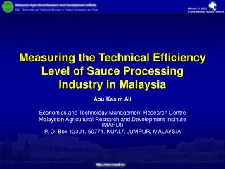 Measuring the Technical Efficiency Level of Sauce Processing Industry in Malaysia