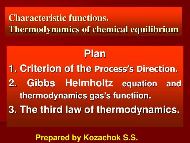 characteristic functions thermodynamics of chemical equilibrium