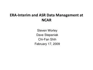ERA-Interim and ASR Data Management at NCAR