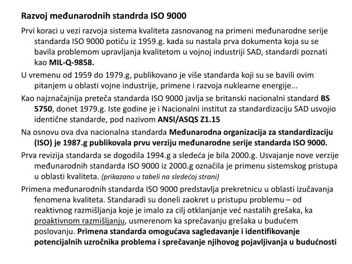 razvoj me unarodnih standrda iso 9000