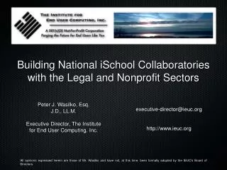 Building National iSchool Collaboratories with the Legal and Nonprofit Sectors