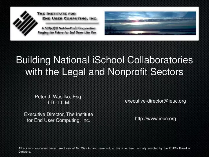 building national ischool collaboratories with the legal and nonprofit sectors