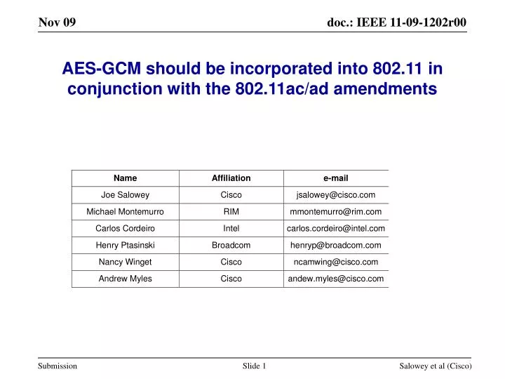 aes gcm should be incorporated into 802 11 in conjunction with the 802 11ac ad amendments