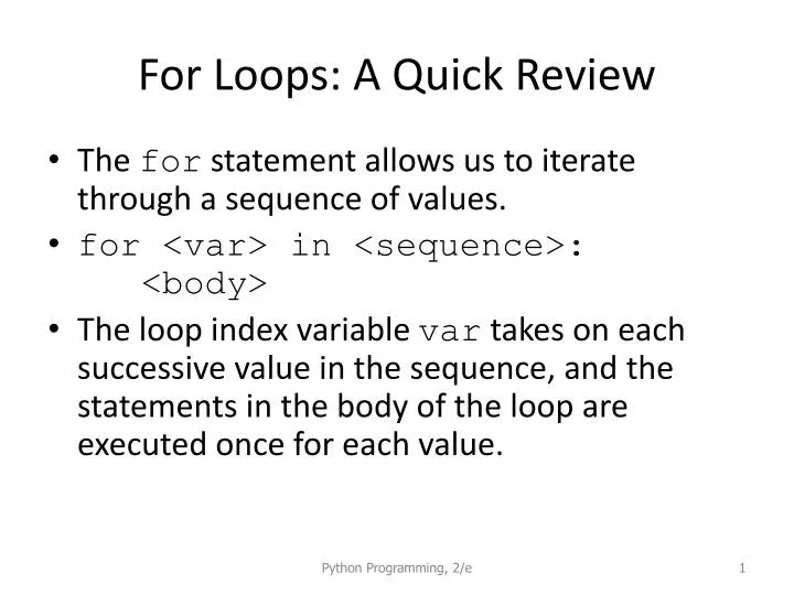 for loops a quick review