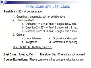 Final Exam and Last Class
