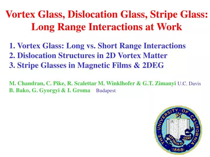vortex glass dislocation glass stripe glass long range interactions at work
