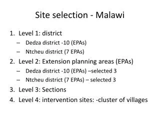 Site selection - Malawi