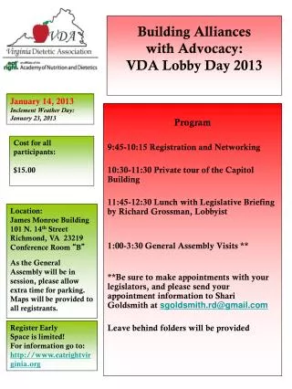 Building Alliances with Advocacy: VDA Lobby Day 2013