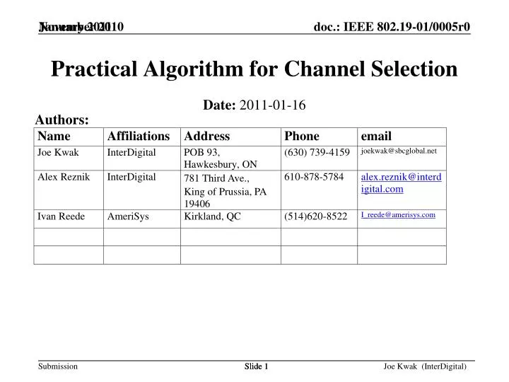 practical algorithm for channel selection