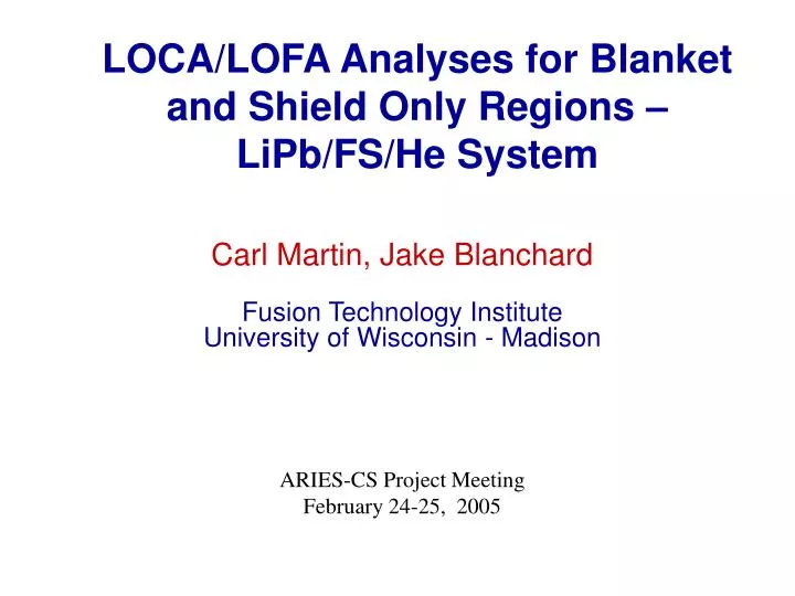 loca lofa analyses for blanket and shield only regions lipb fs he system