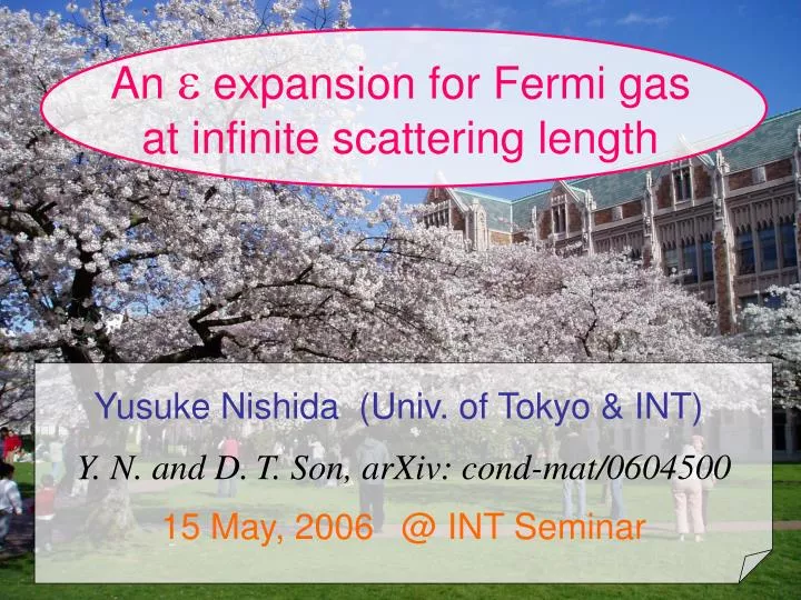 an e expansion for fermi gas at infinite scattering length