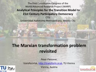 The Marxian transformation problem revisited Peter Fleissner,