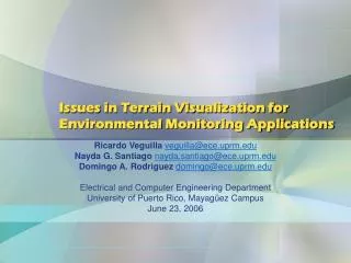 Issues in Terrain Visualization for Environmental Monitoring Applications
