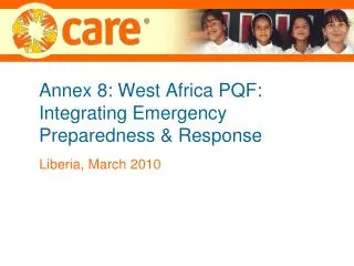 Annex 8: West Africa PQF: Integrating Emergency Preparedness &amp; Response