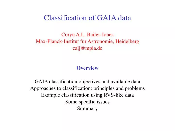 classification of gaia data