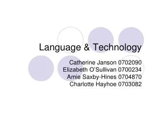 Language &amp; Technology