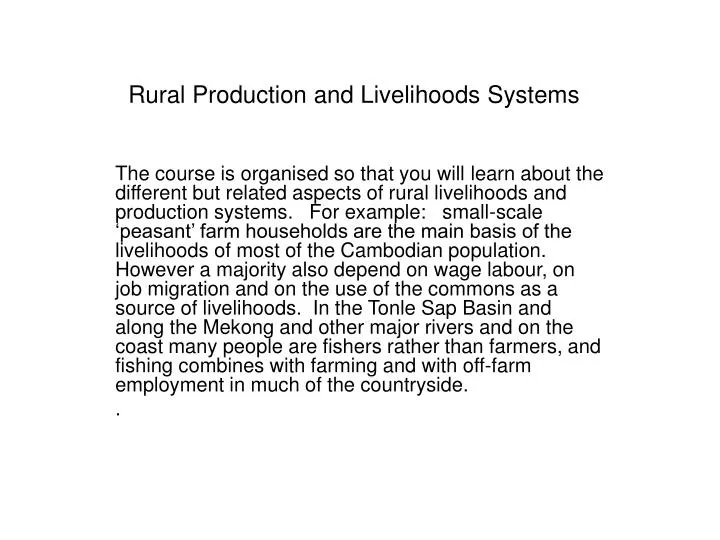 rural production and livelihoods systems