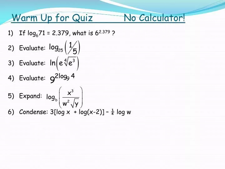 warm up for quiz no calculator