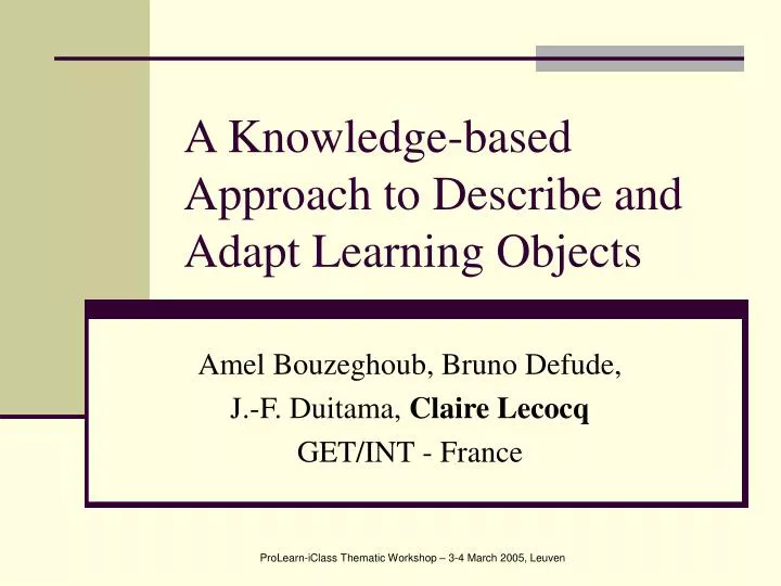 a knowledge based approach to describe and adapt learning objects