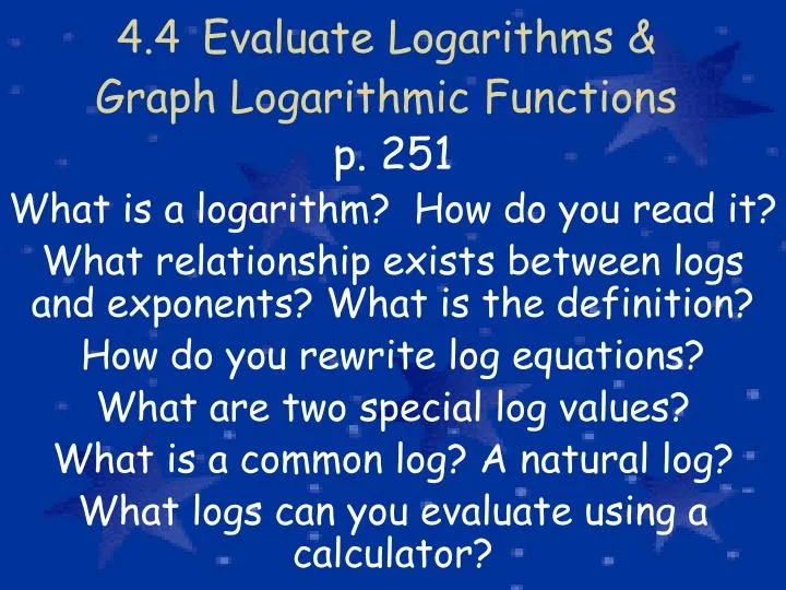 4 4 evaluate logarithms graph logarithmic functions